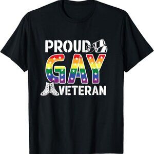 Proud Gay Veteran LGBT Rainbow Flag Retired Military Support T-Shirt